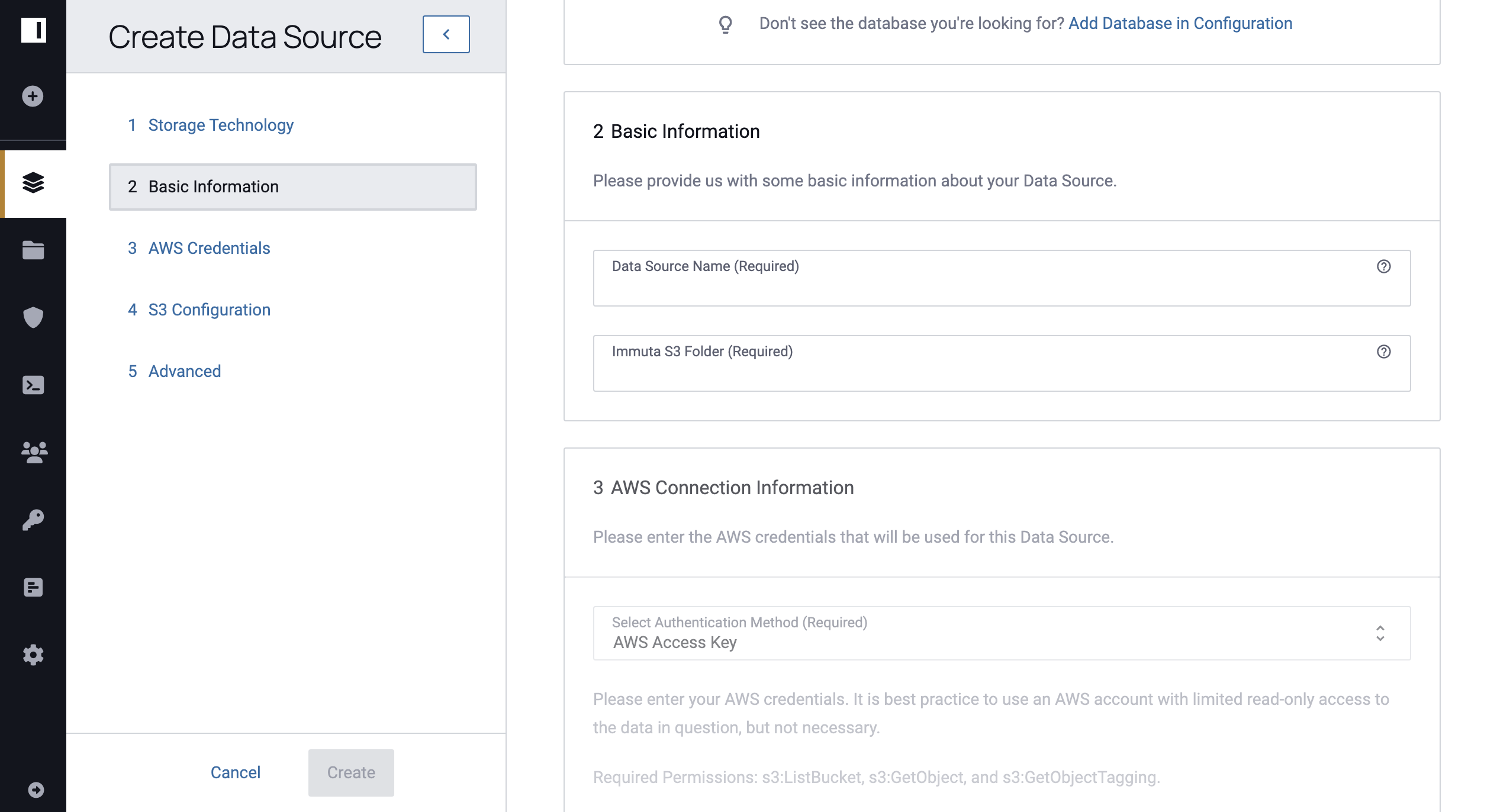 Data Source Creation Basic Information