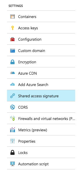 Azure Blob Storage Portal Sidebar