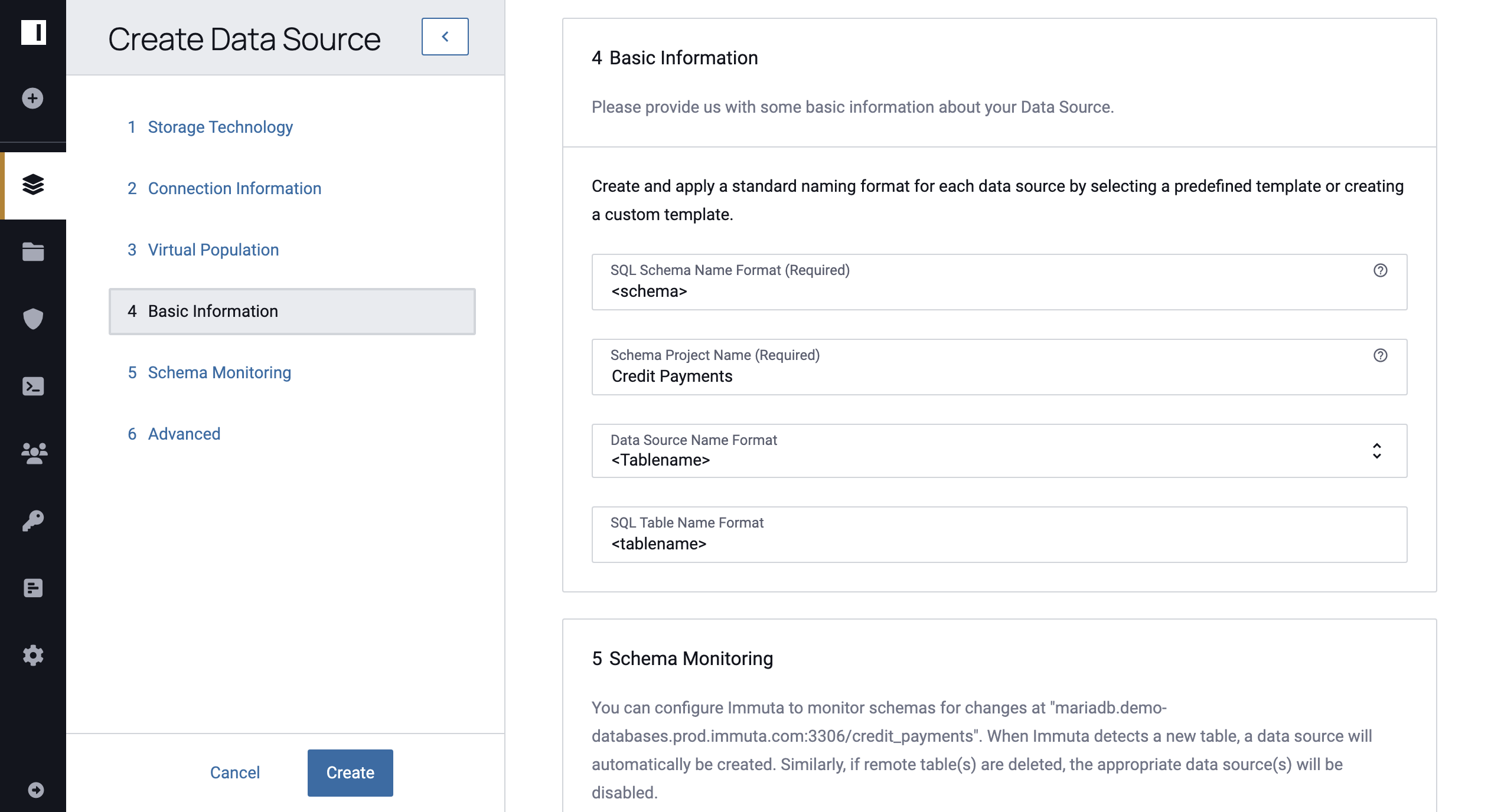 Data Source Creation Basic Information