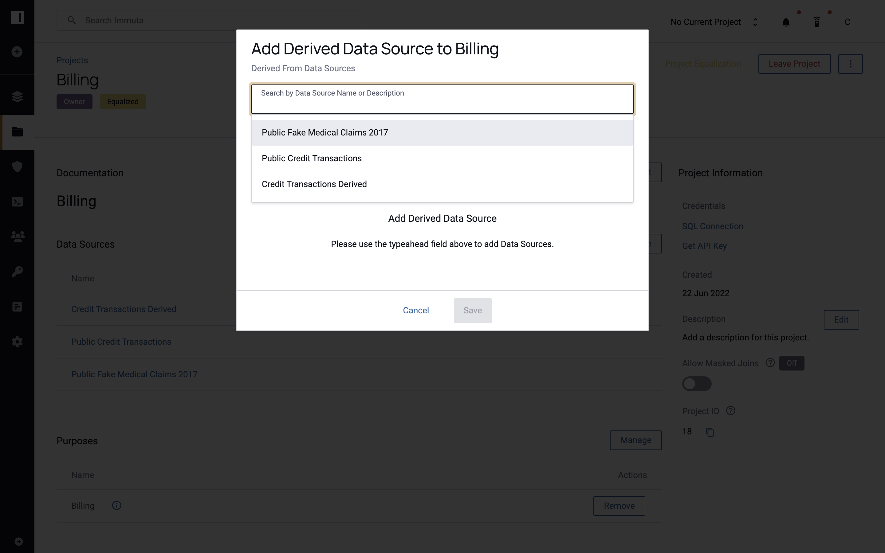 Derived Data Source Modal